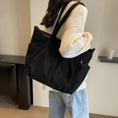 Striped Corduroy Tote