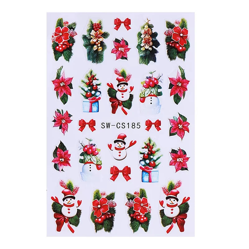 3D Christmas Nail Art Stickers - Festive Snowman & Snowflake Manicure Decals - 18