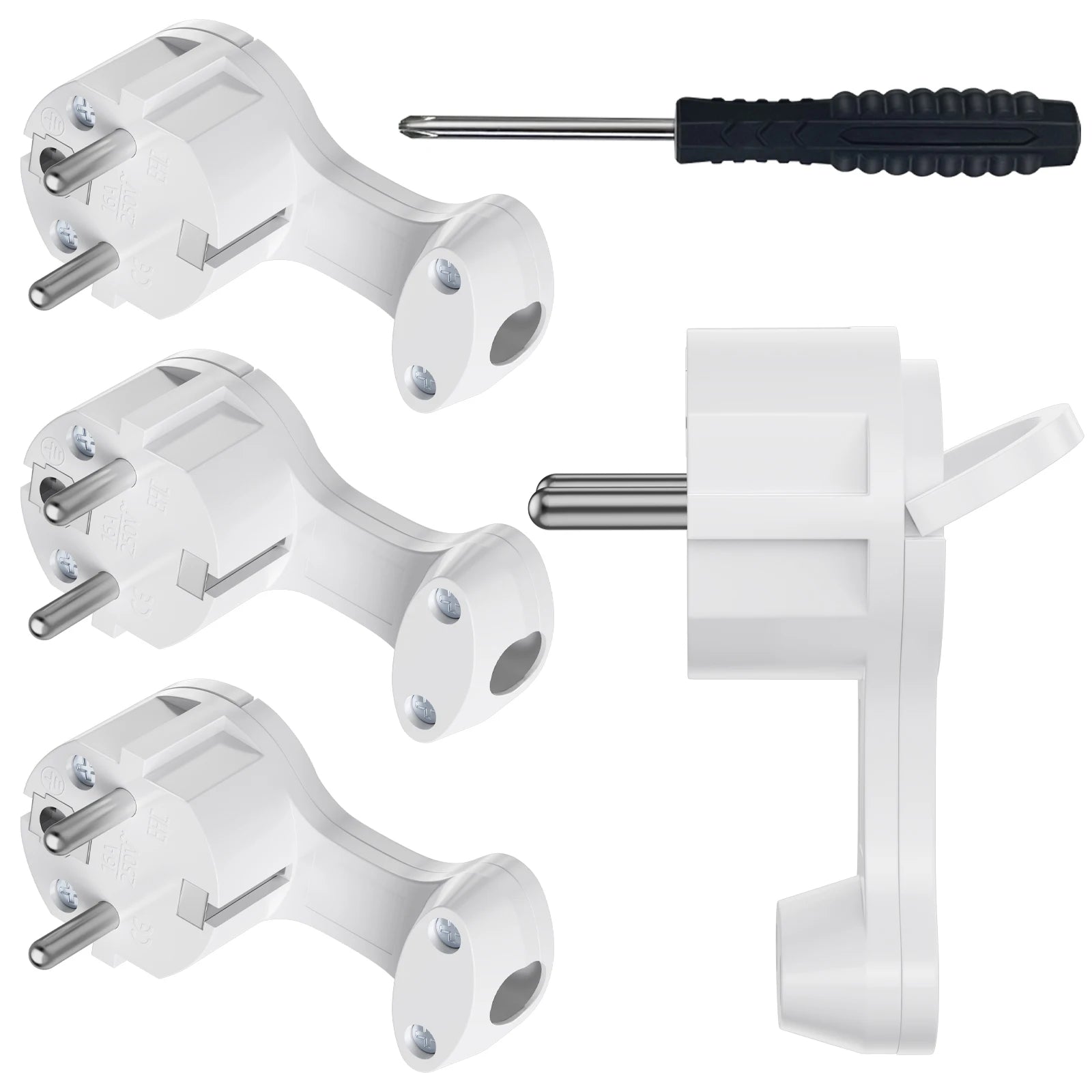 Space-Saving European Flat Plug Adapter with Foldable Handle - 4 Pack - 7