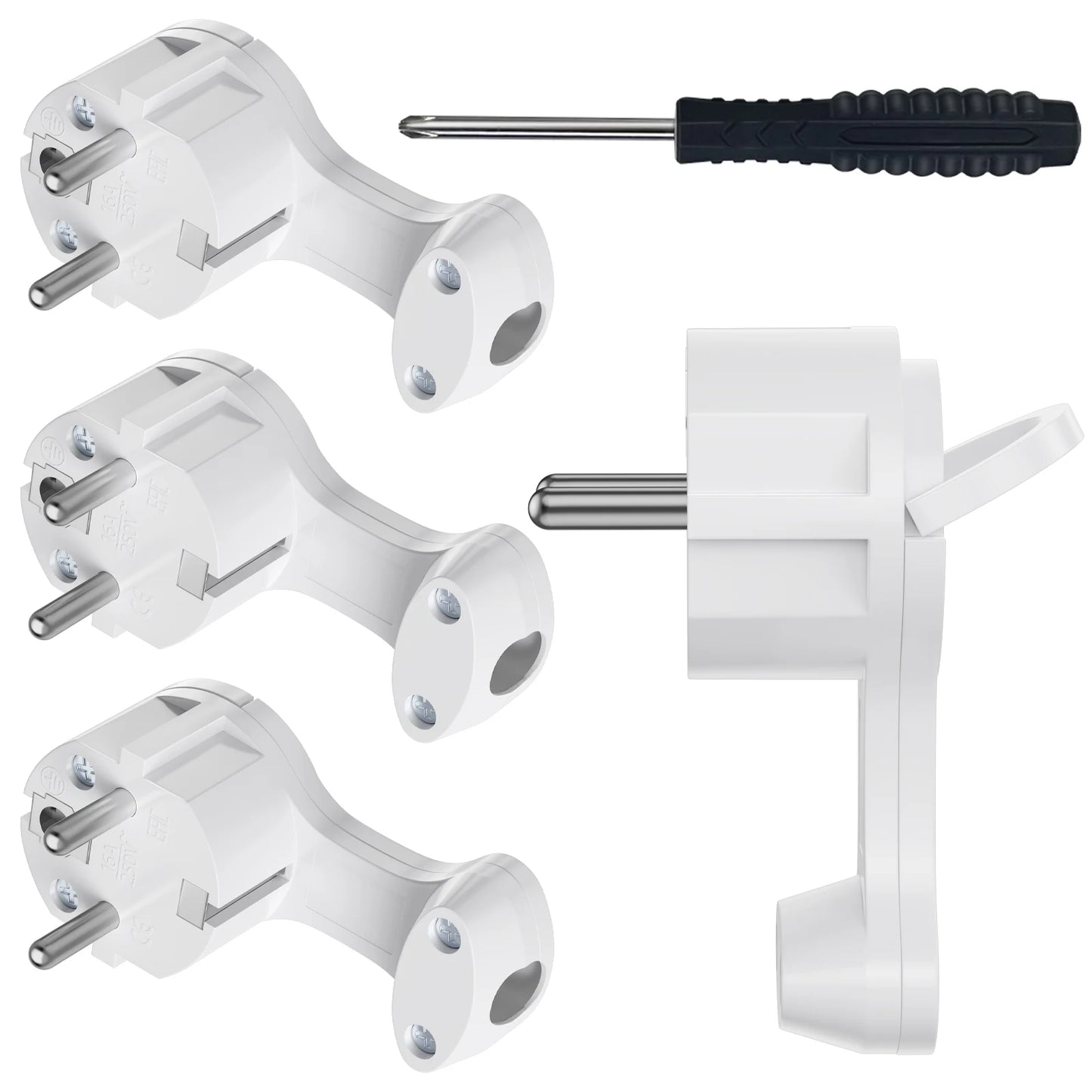 Space-Saving European Flat Plug Adapter with Foldable Handle - 4 Pack