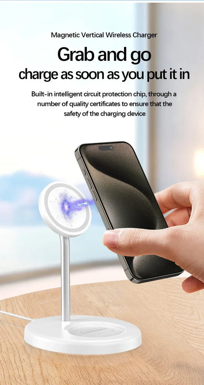 2-in-1 Magnetic Wireless Charging Stand for iPhone 16 15 14 13 12 & AirPods