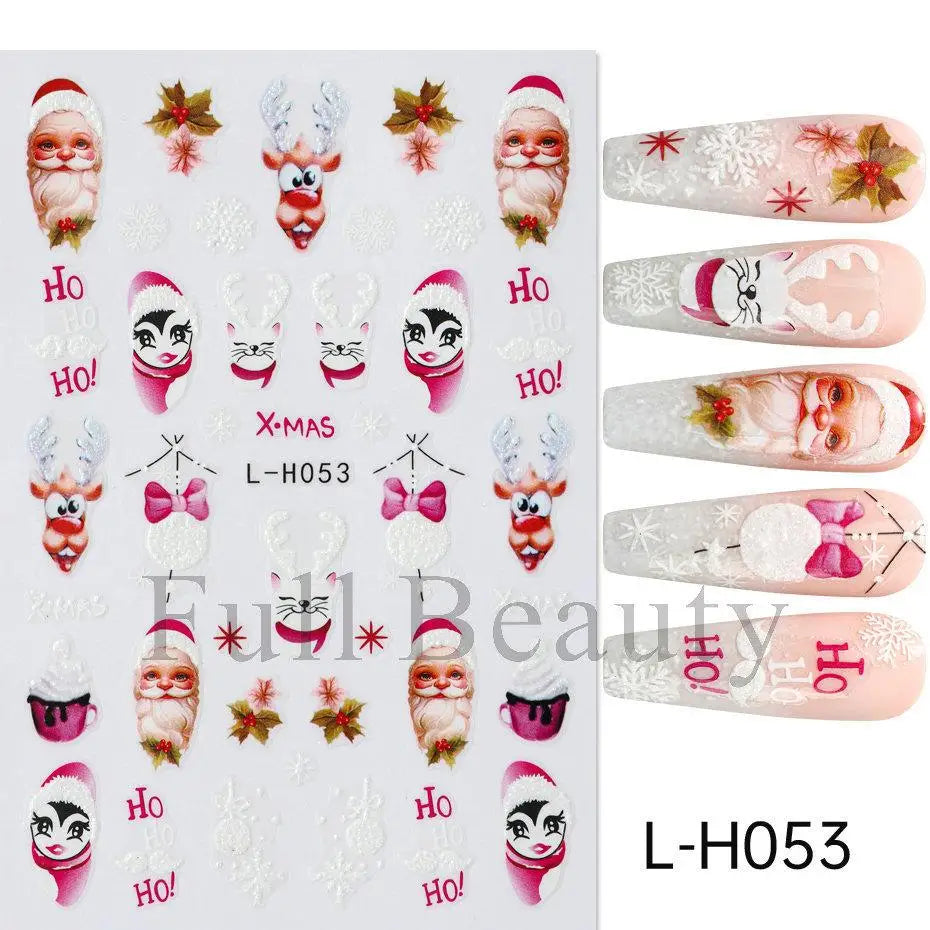 3D Christmas Nail Art Stickers - Festive Snowman & Snowflake Manicure Decals - 44