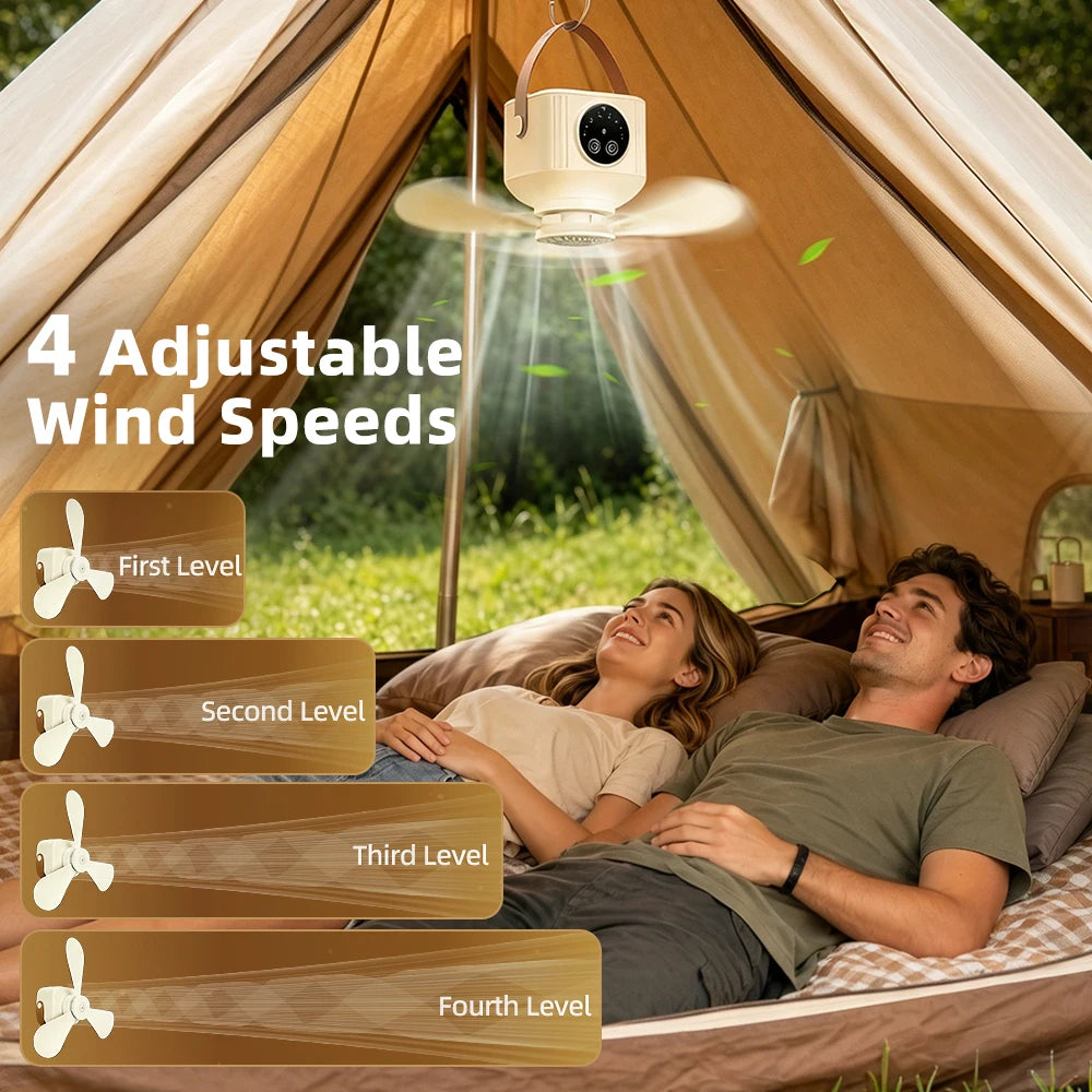 Portable Rechargeable Ceiling Fan with LED Light & Remote Control