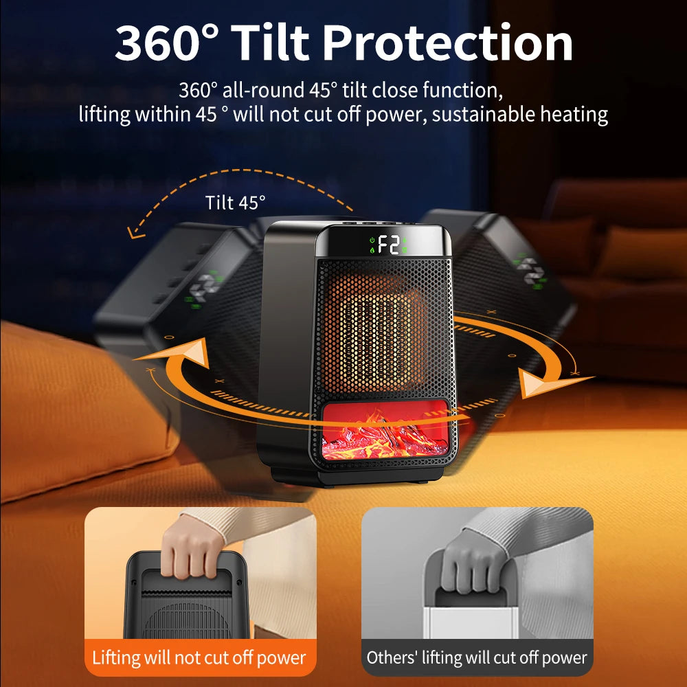 Portable Electric Ceramic Space Heater with Ambient Flame Light & Timer - 18