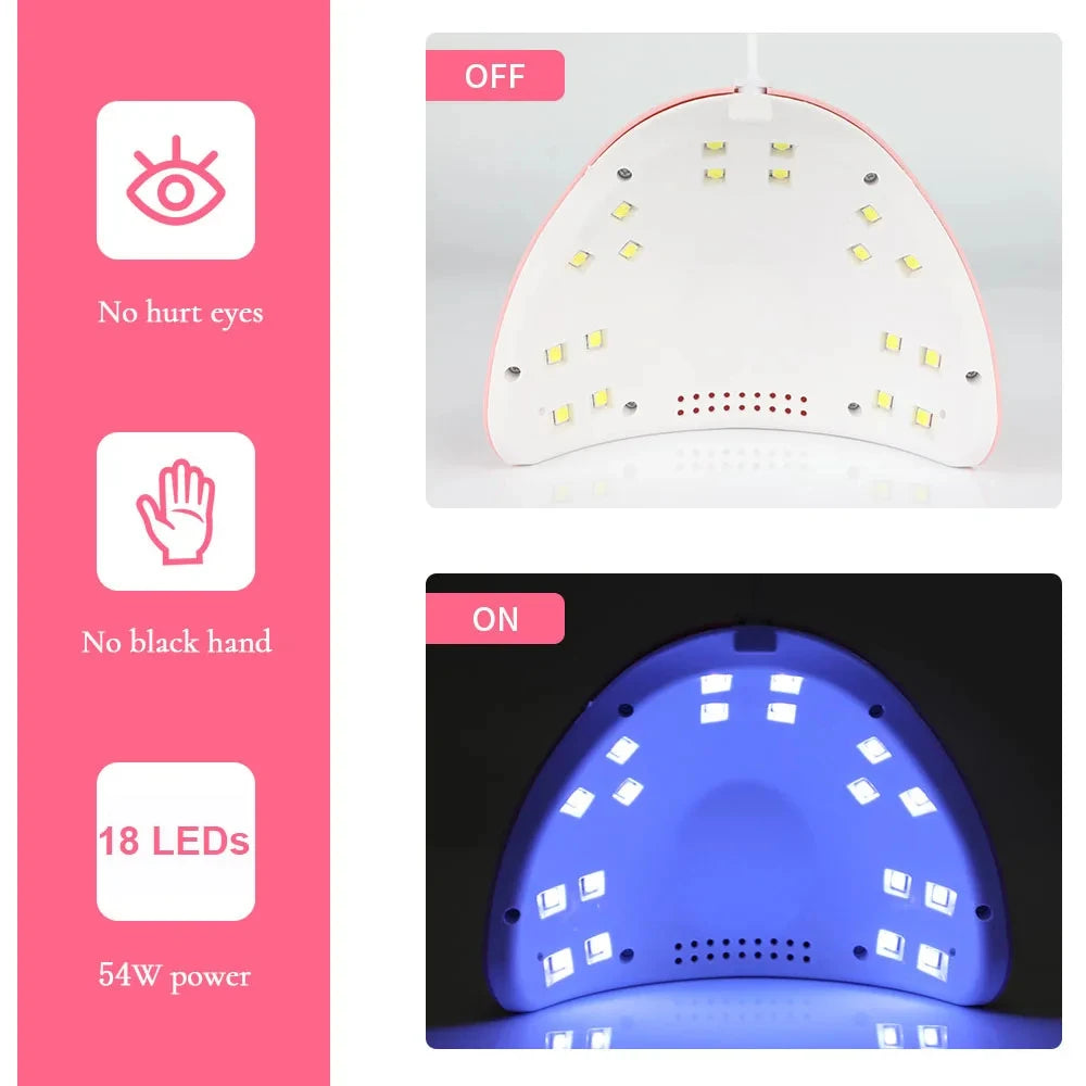 54W UV LED Nail Lamp - Portable Gel Polish Dryer with USB - 4