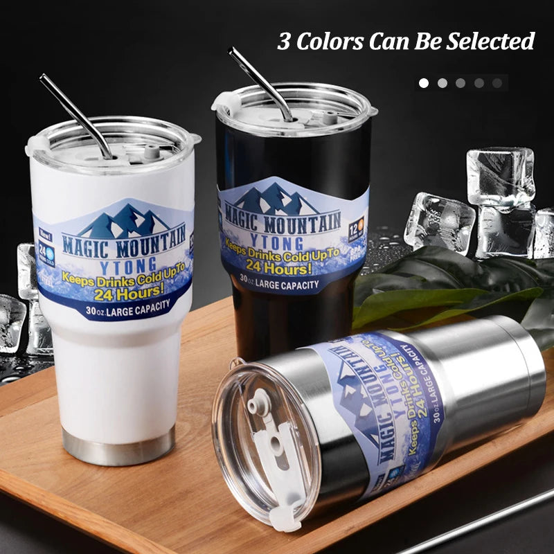 900ml Vacuum Insulated Stainless Steel Tumbler with Straw for Travel