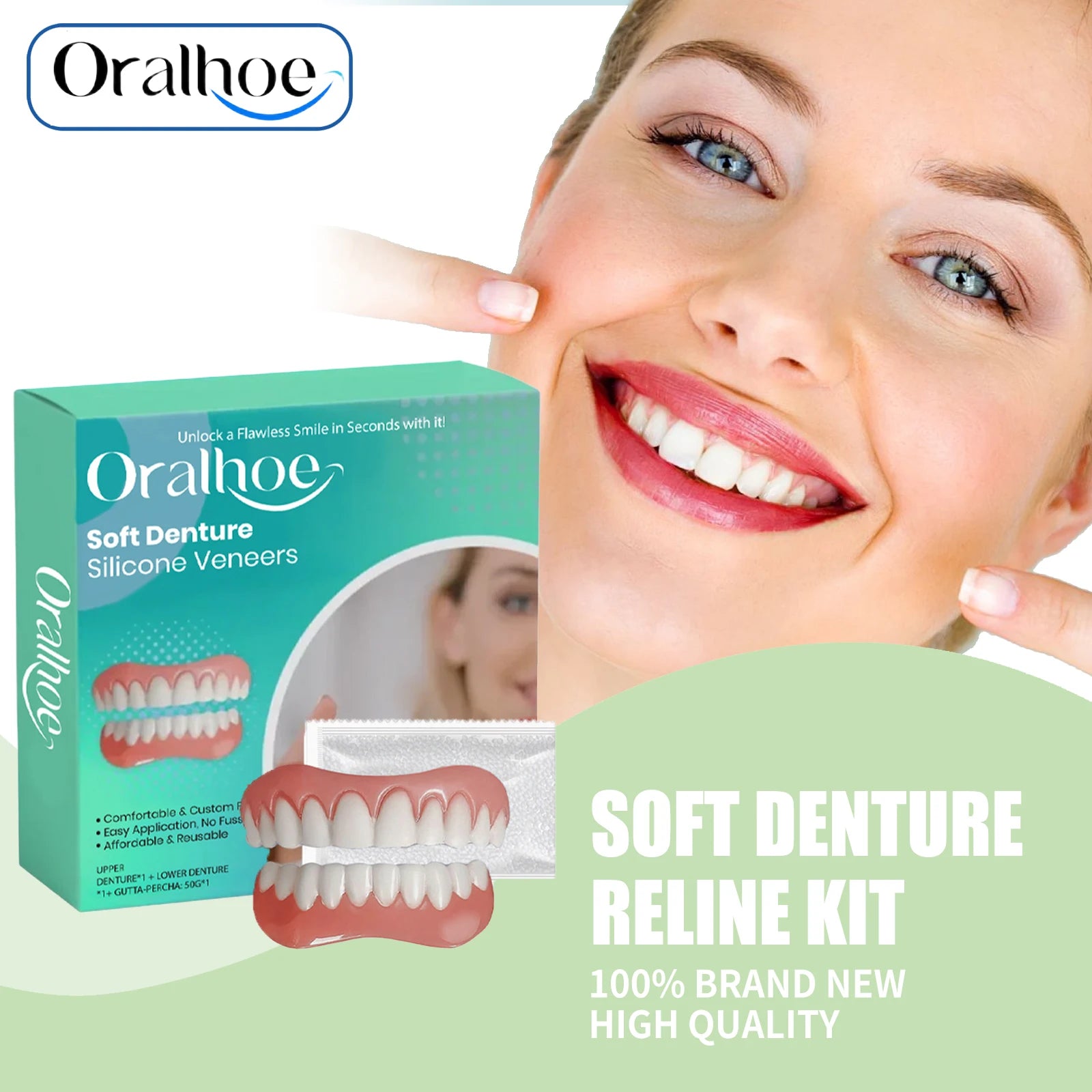 Silicone Temporary Dentures - Comfortable Snap-On Smile & Teeth Repair Kit - 2