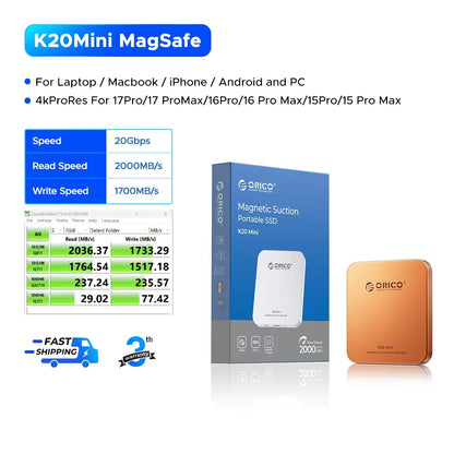 Magnetic External SSD for iPhone 16/15 Pro, 2000MB/s Portable Storage