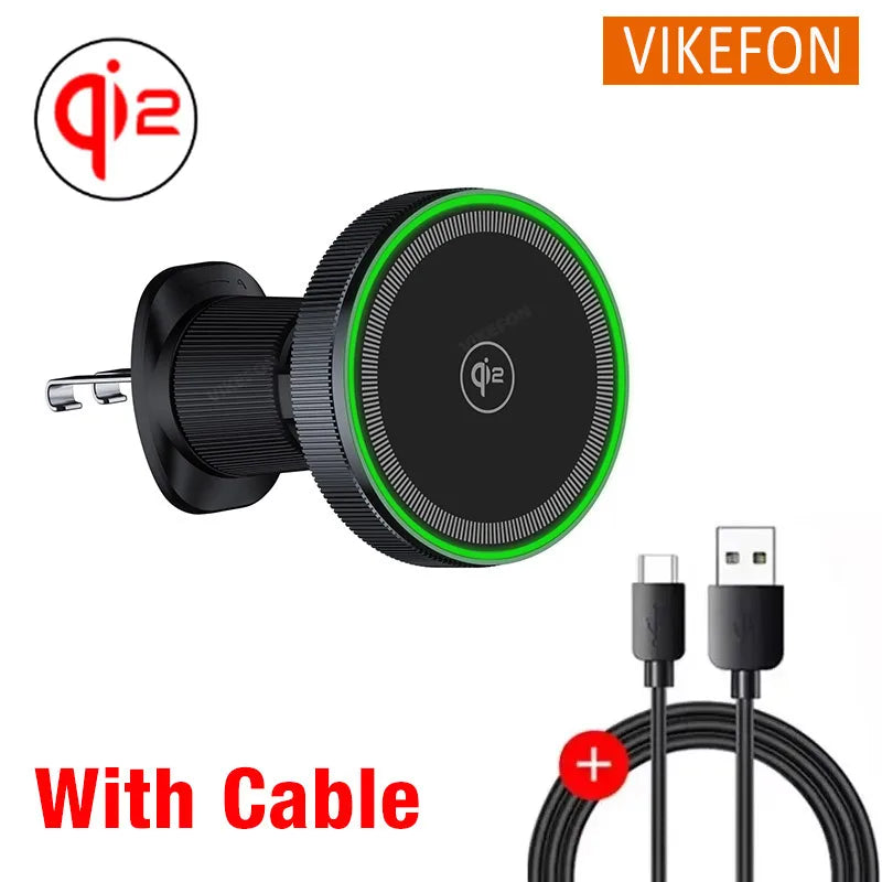 Magnetic Wireless Car Charger with Cooling Fan - 15W Fast Phone Mount