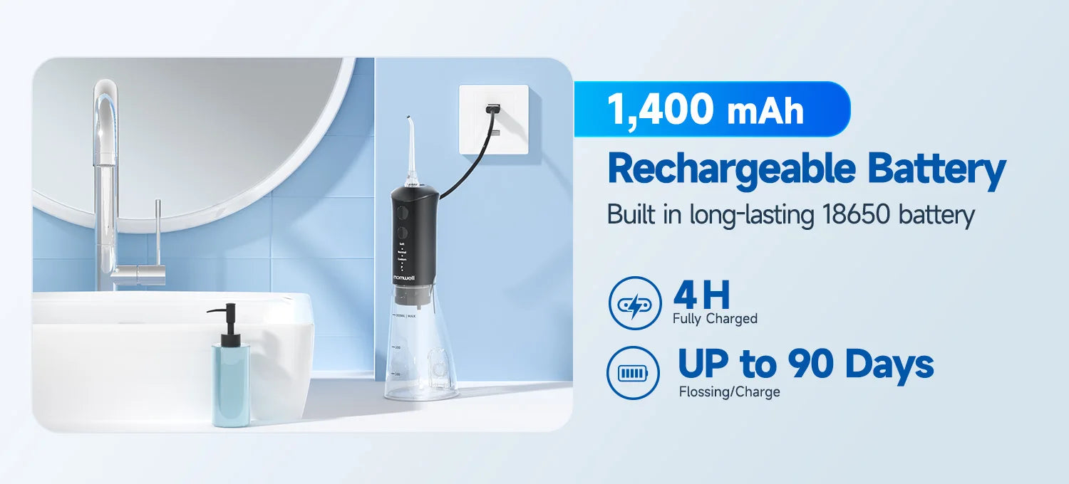 Portable Rechargeable Oral Irrigator - 300ml Water Flosser with 3 Cleaning Modes - 8
