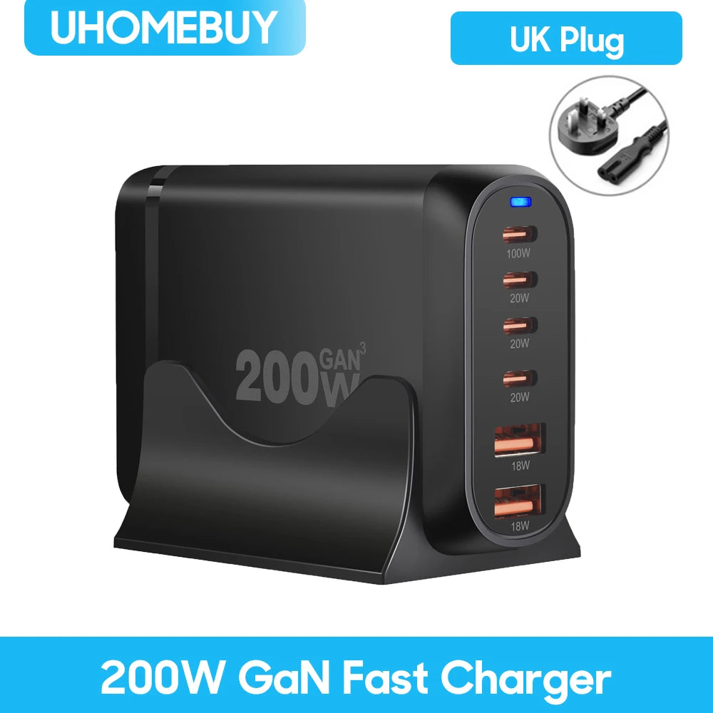 10-Port 800W GaN Desktop Fast Charging Station - 100W USB-C PD Charger