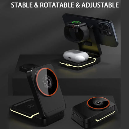 3-in-1 Foldable Magnetic Wireless Charger for iPhone, Apple Watch & AirPods