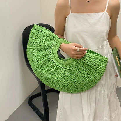 Luxury Half-Moon Straw Tote
