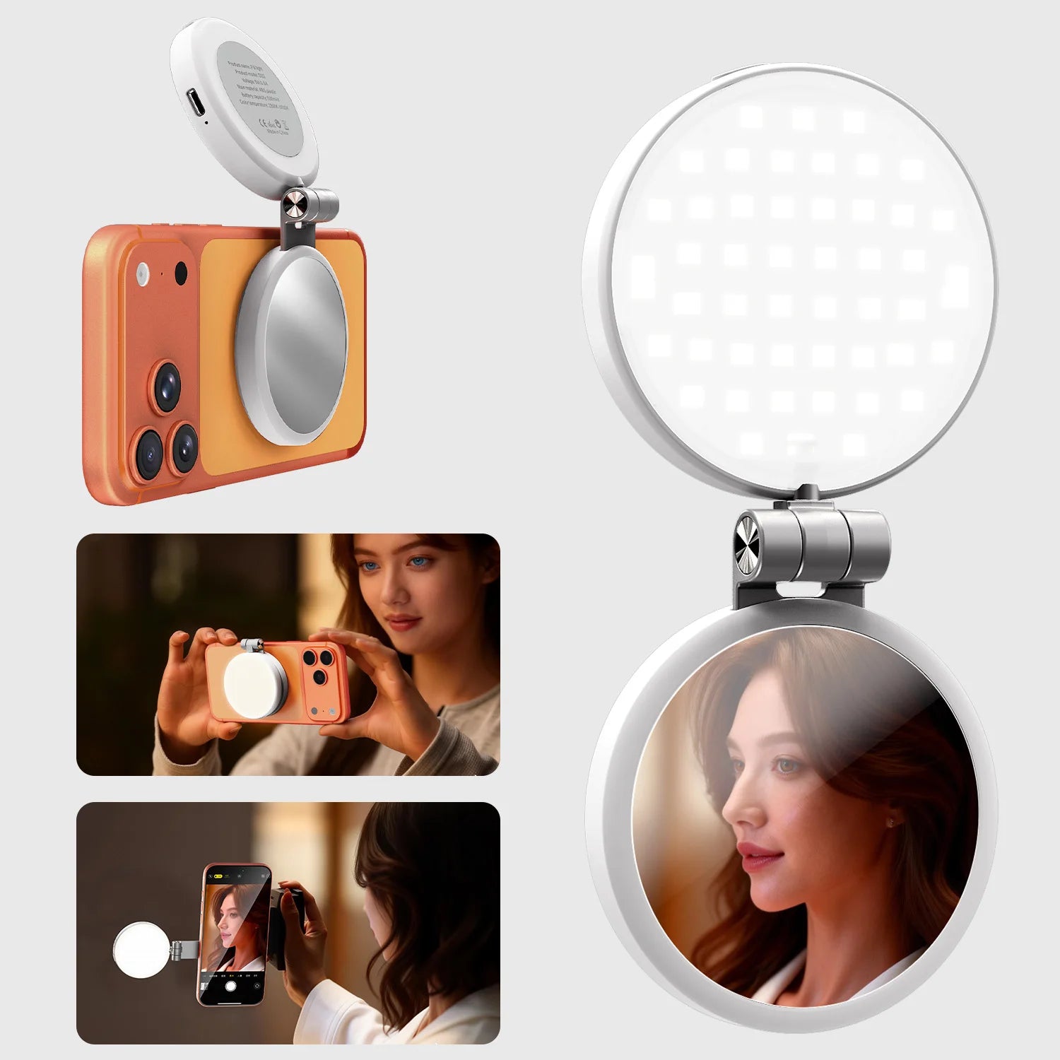 Magnetic 3-in-1 Selfie Ring Light with Phone Stand & Makeup Mirror - 10