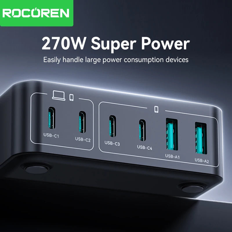 200W GaN 6-Port Desktop Fast Charger - PD USB-C Power Station