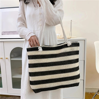 Luxury Striped Straw Beach Tote