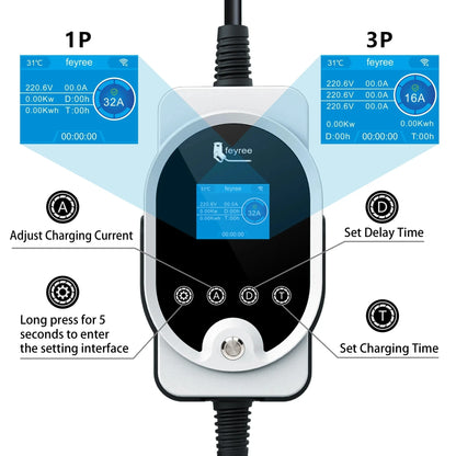 11KW Type 2 Smart EV Wallbox Charger - Portable 3-Phase Electric Car Station