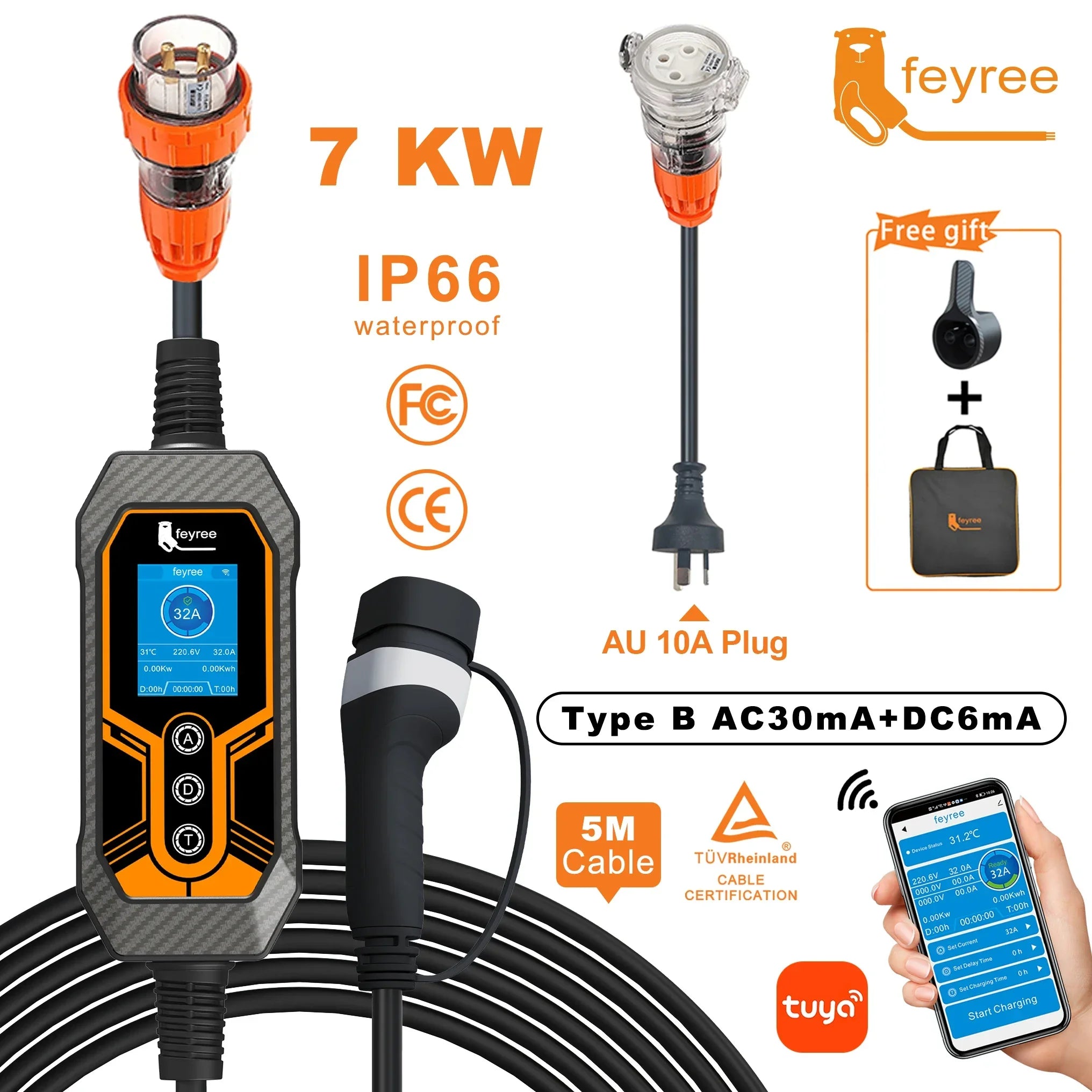 7KW Portable EV Charger Type 2, 32A Adjustable Smart WiFi Fast Car Charger - 37