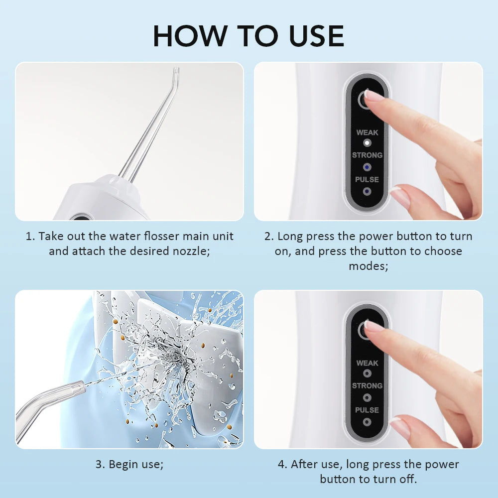 Portable Cordless Water Dental Flosser - USB Rechargeable Teeth Cleaning Tool - 7