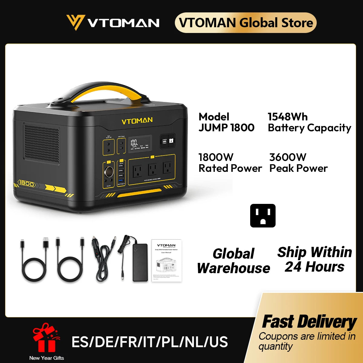 VTOMAN Portable Power Station 1548Wh LiFePO4 Solar Generator for Camping