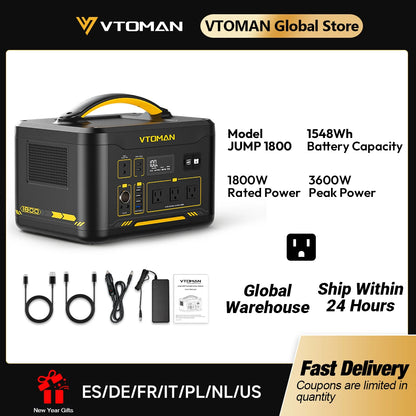 VTOMAN Portable Power Station 1548Wh LiFePO4 Solar Generator for Camping