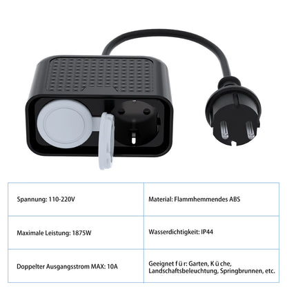 WiFi Smart Outdoor Power Socket - Dual Plug Waterproof Outlet IP44