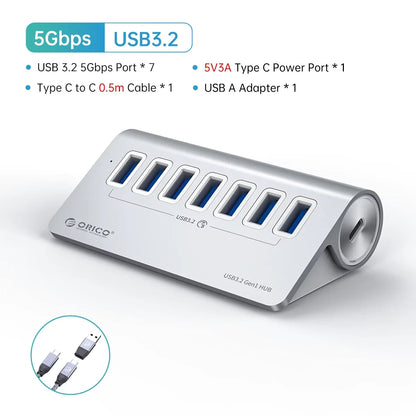 7-Port Powered USB 3.2 Hub with Fast Charging for Laptop & PC