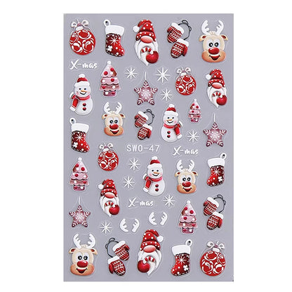 Christmas 3D Embossed Nail Art Stickers - Winter Holiday Manicure Decals