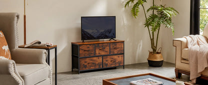 5-Drawer Fabric Dresser Storage Tower with Sturdy Steel Frame