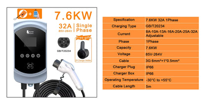 Smart EV Charging Wallbox - Adjustable 7KW/11KW/22KW Fast Charger with App