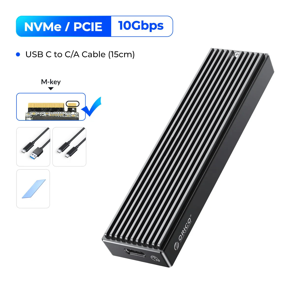ORICO M.2 NVMe SATA SSD Enclosure - 10Gbps Portable External Drive Case - 36