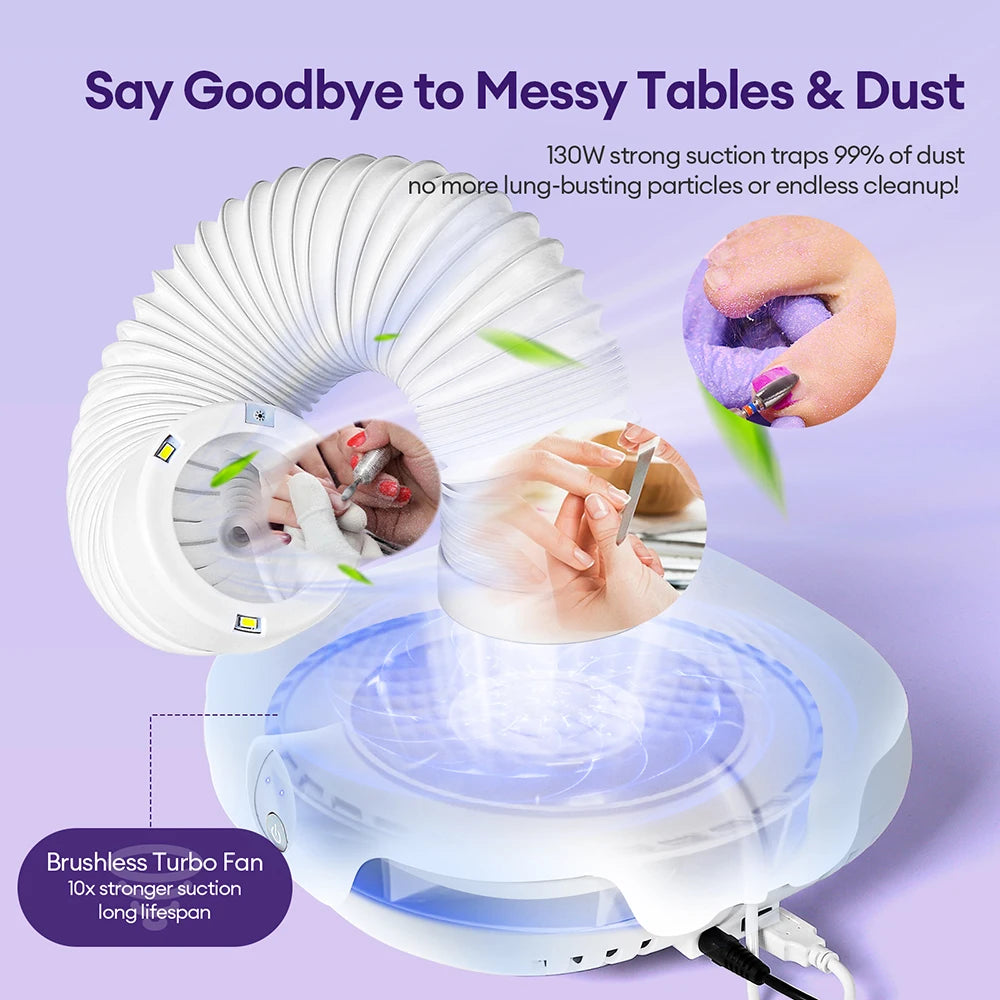 2-in-1 Brushless Nail Dust Collector Vacuum with LED Tube - 4
