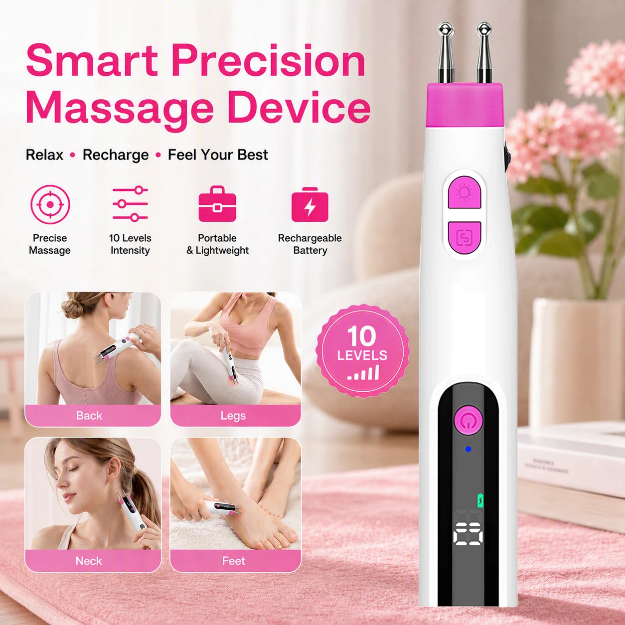 Digital Handheld Precision Body & Face Massage Pen with 10 Intensity Levels - 7