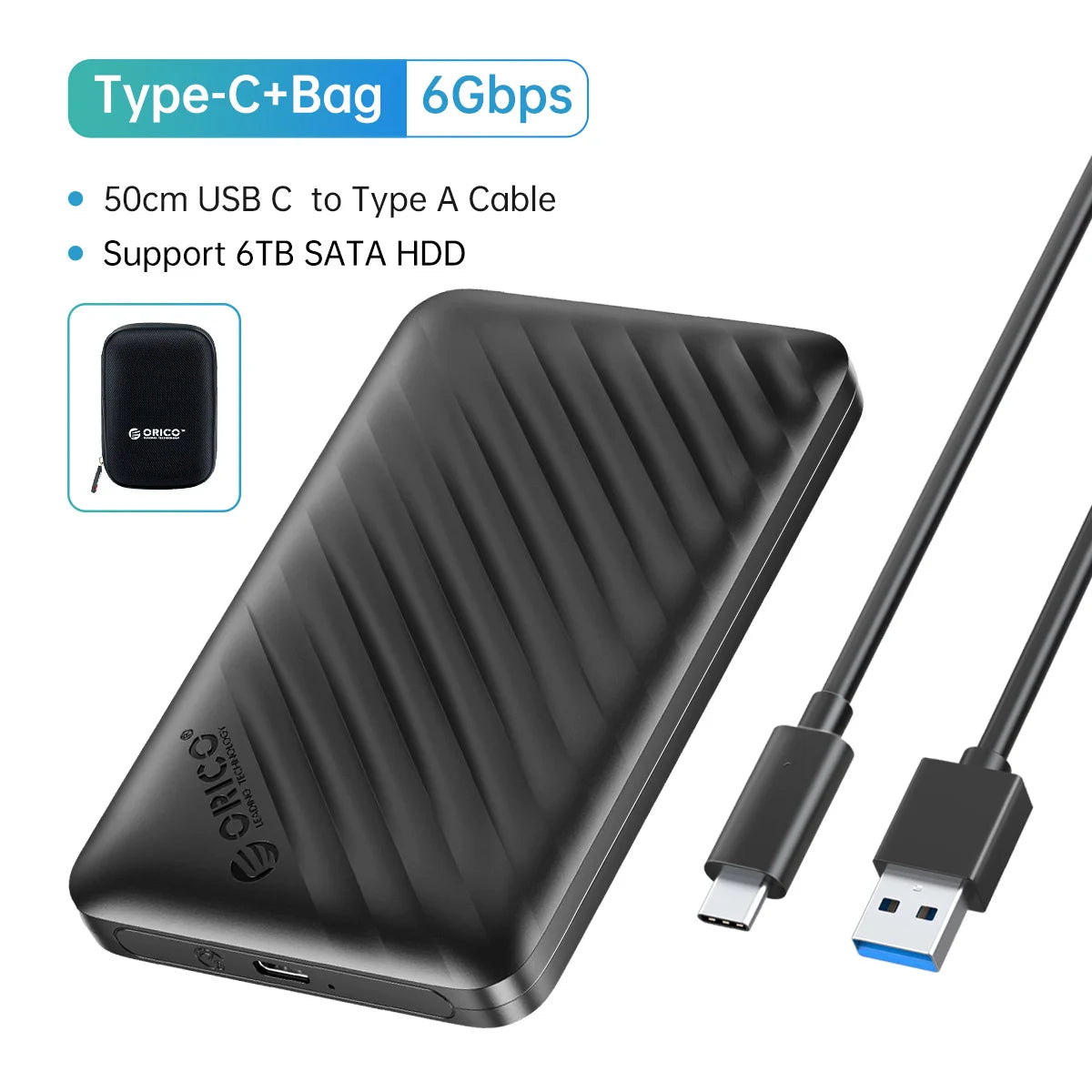 ORICO 2.5" USB 3.1 Type-C HDD/SSD Enclosure - 6Gbps Portable Hard Drive Case - 39