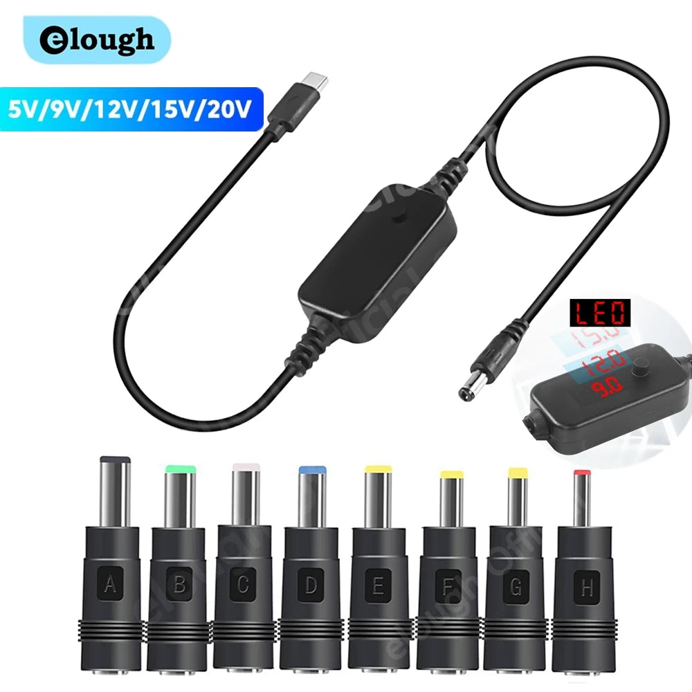 USB-C to DC PD Power Boost Cable for WiFi Routers & Laptops 5V-20V - 1