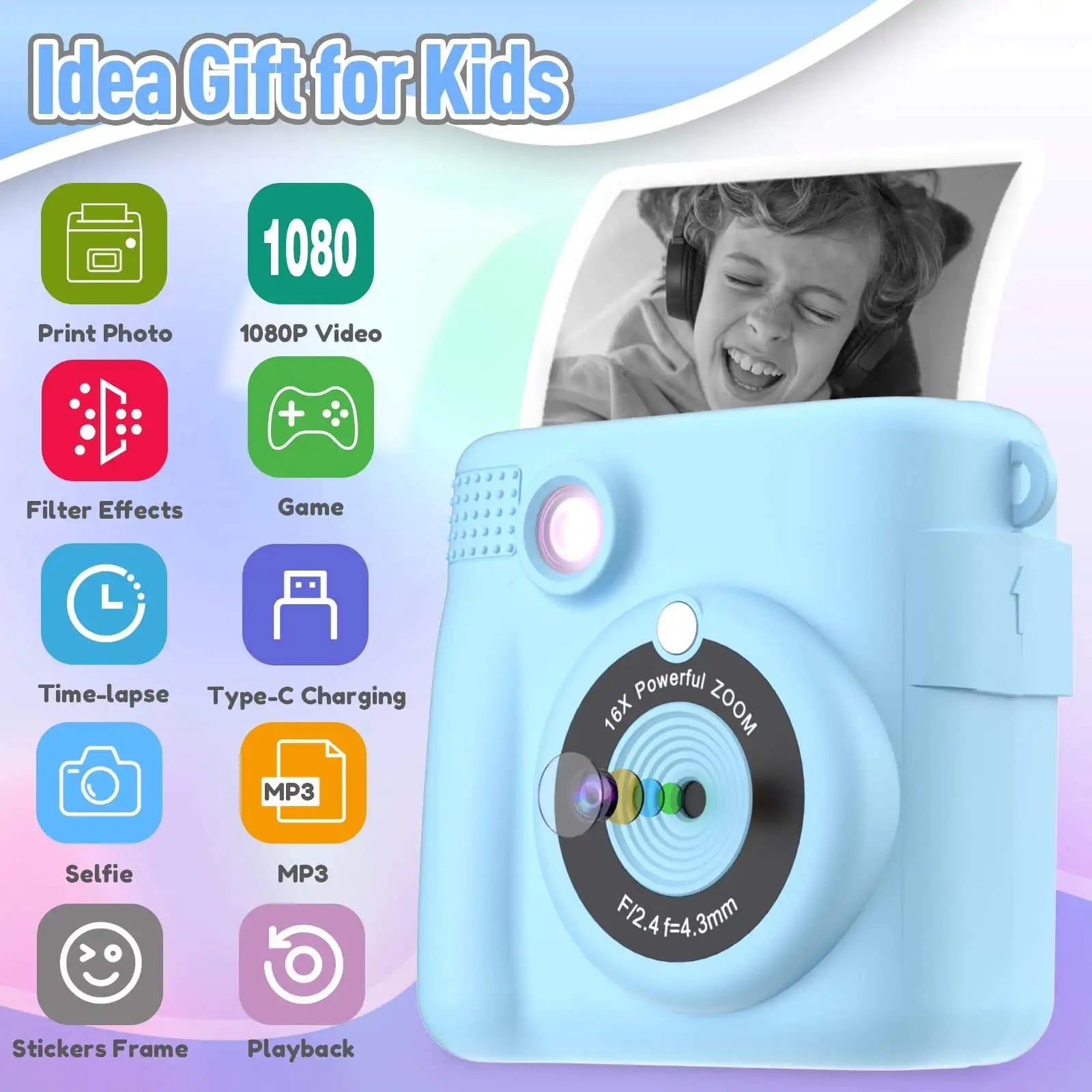 Instant Print Kids Camera with Digital Video Recording & Photo Printing - 2