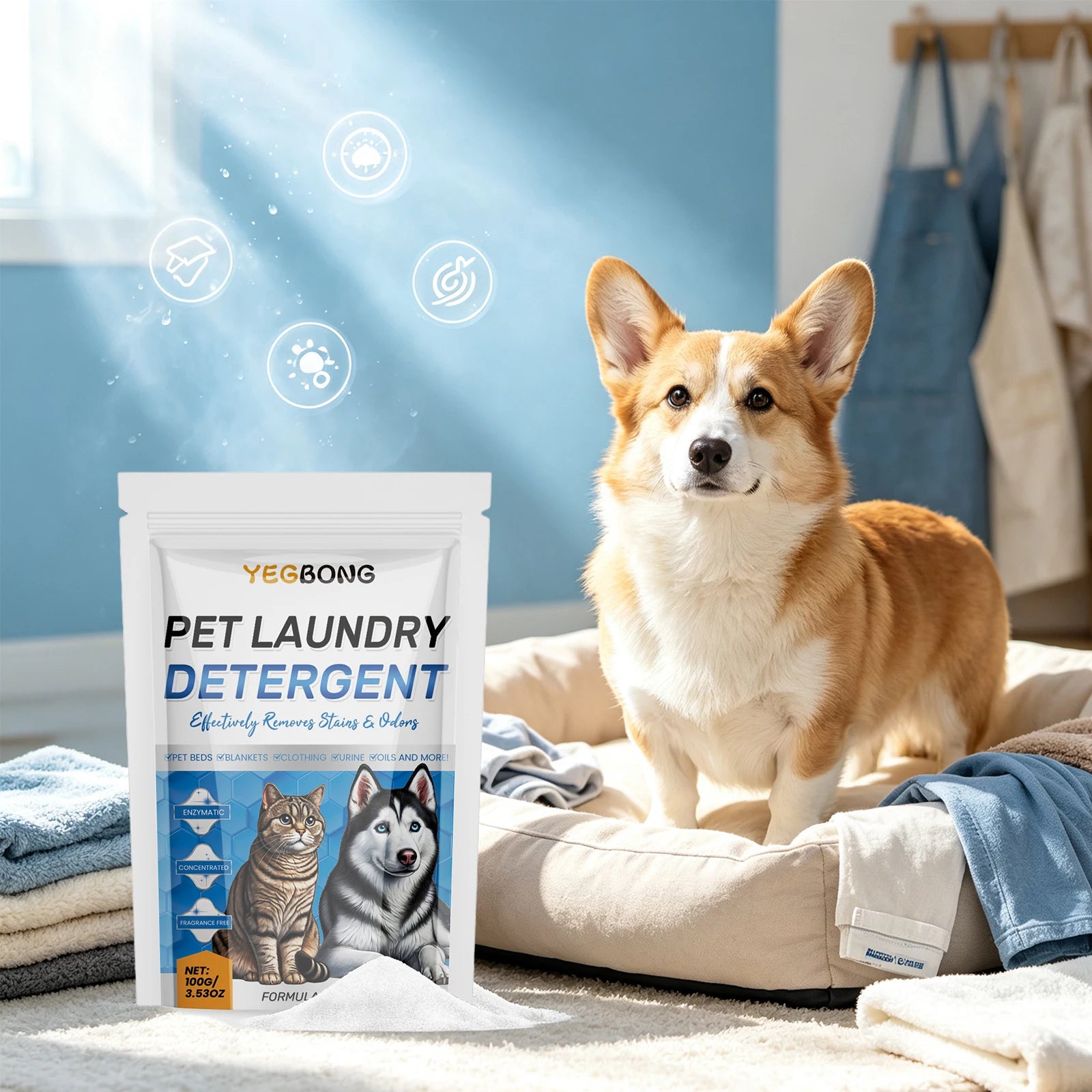 Pet Laundry Stain & Odor Remover Enzyme Detergent Powder for Bedding and Clothing - 4