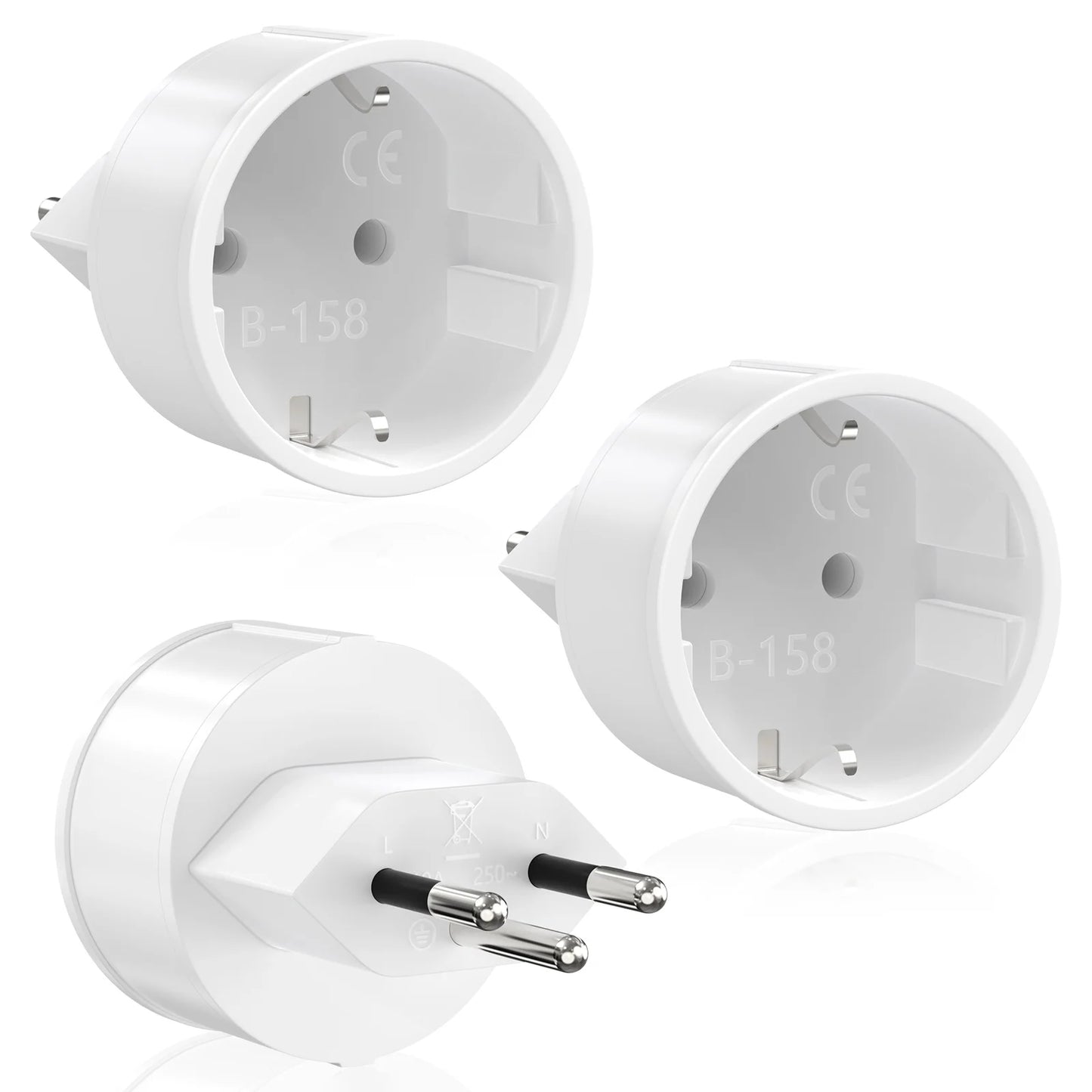 3-Pack EU to Switzerland Travel Power Adapter Plug 10A 250V Converter
