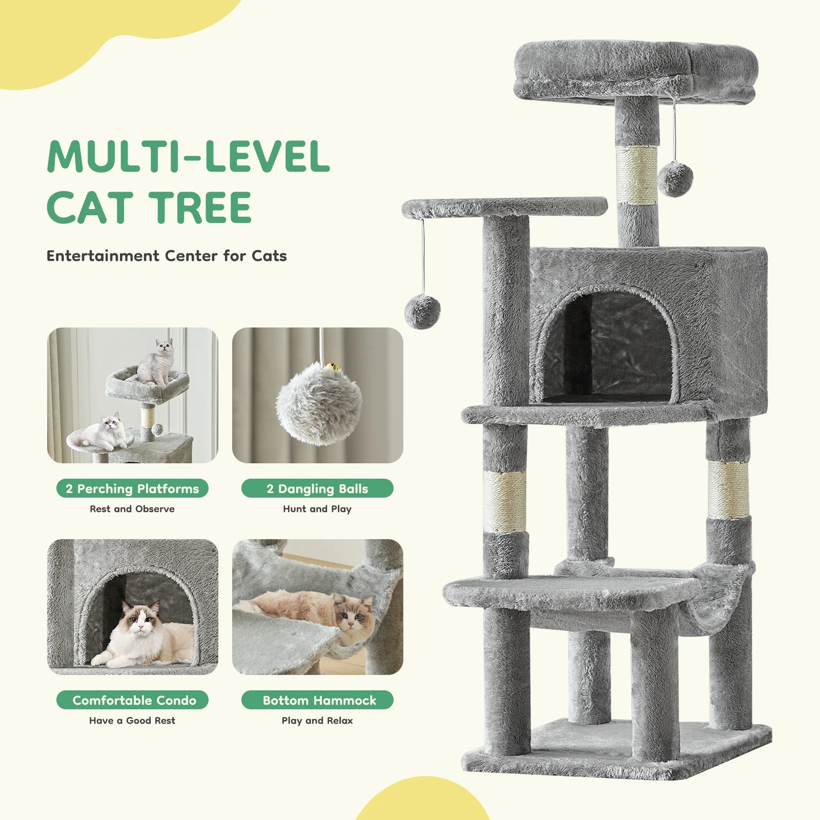 44" Multi-Level Cat Tree Tower with Scratching Posts & Cozy Condo - 5
