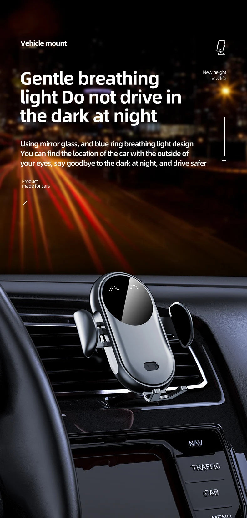 Smart Infrared Auto-Clamping 30W Fast Wireless Car Charger Mount - 19