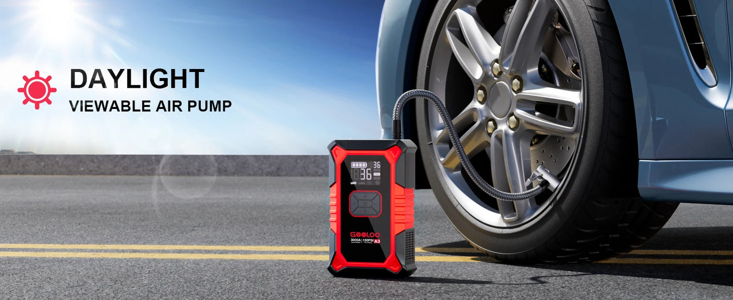 3000A Car Jump Starter with Portable Air Compressor & Emergency Power Bank