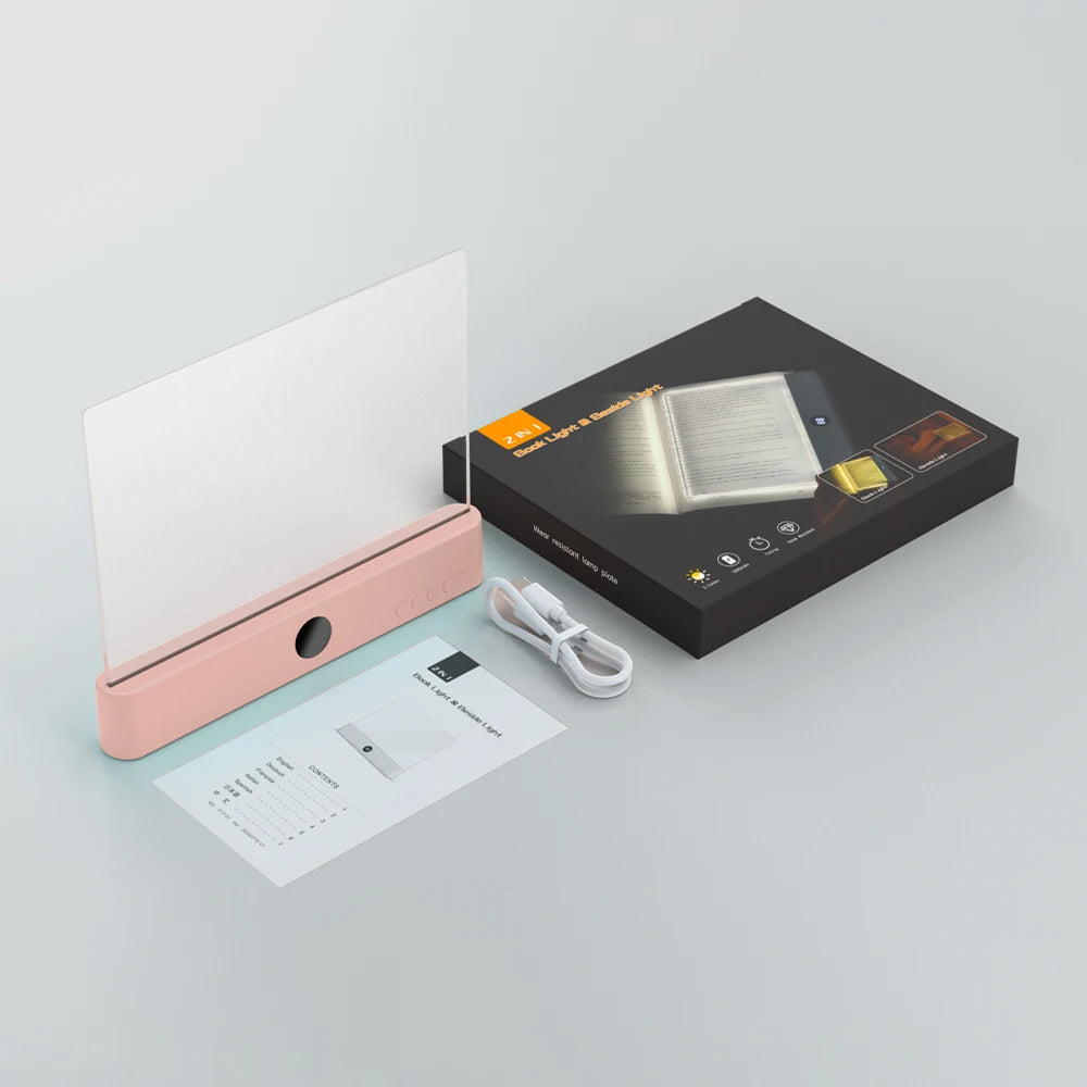 Flat Panel LED Book Reading Light - Rechargeable Eye-Caring Night Light with Timer