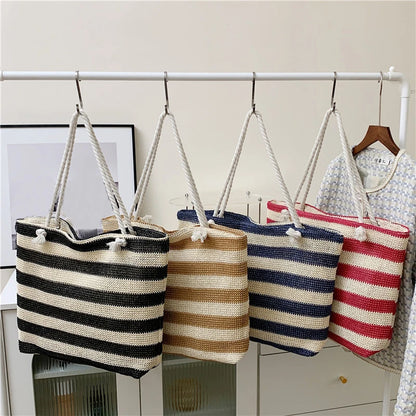 Luxury Striped Straw Beach Tote