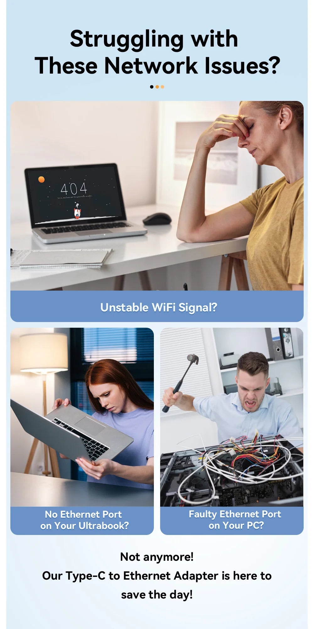 USB-C to Gigabit Ethernet Adapter - High-Speed RJ45 Wired Network Converter