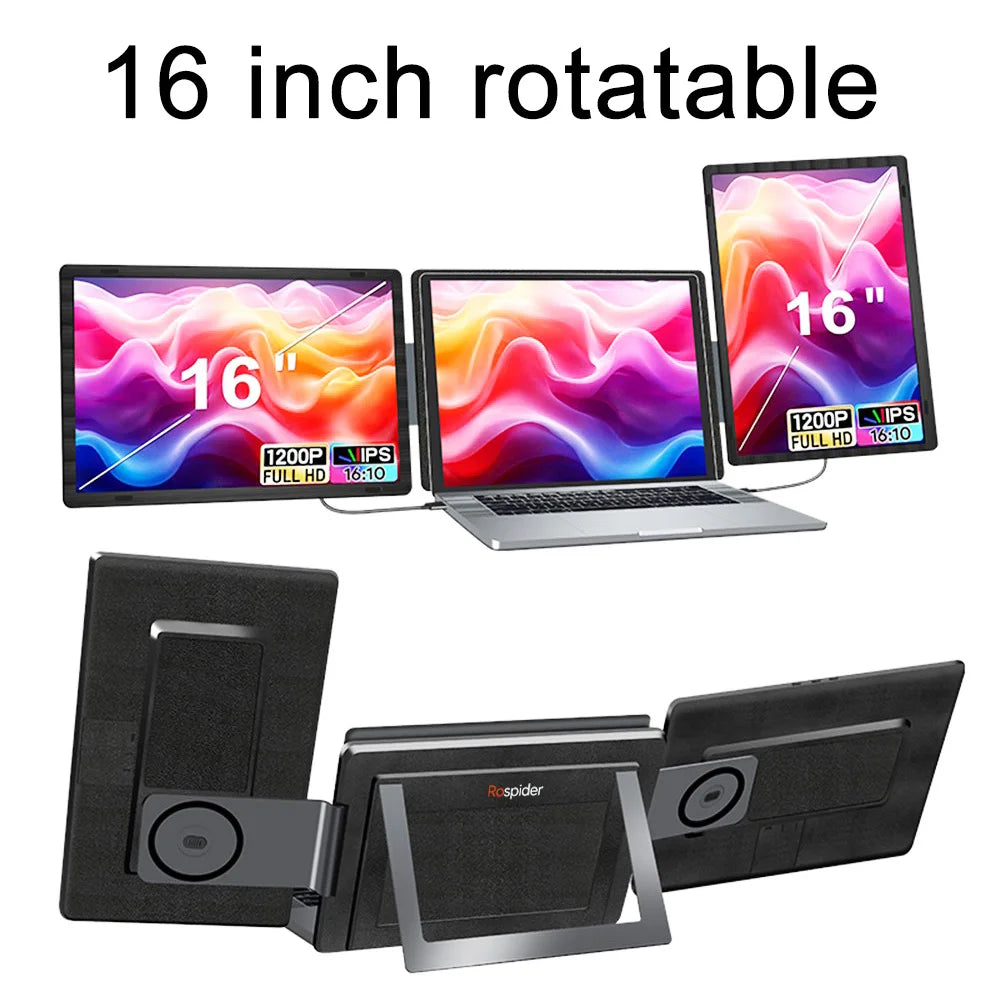 14-16" Dual Screen Laptop Monitor Extender - FHD IPS Portable Triple Display - 27