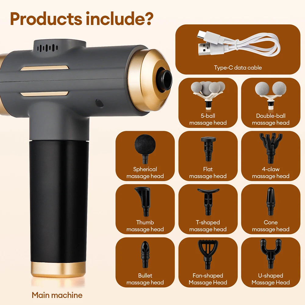 11-in-1 Deep Tissue Massage Gun with 99 Speeds & LED Touch Screen