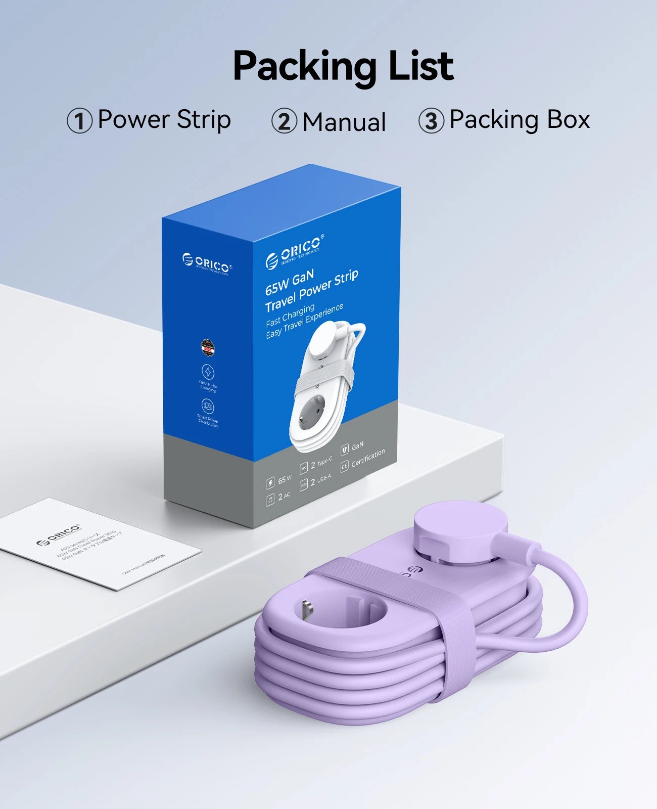 65W GaN Fast Charging Power Strip - 6-in-1 Compact Travel Charger & Adapter