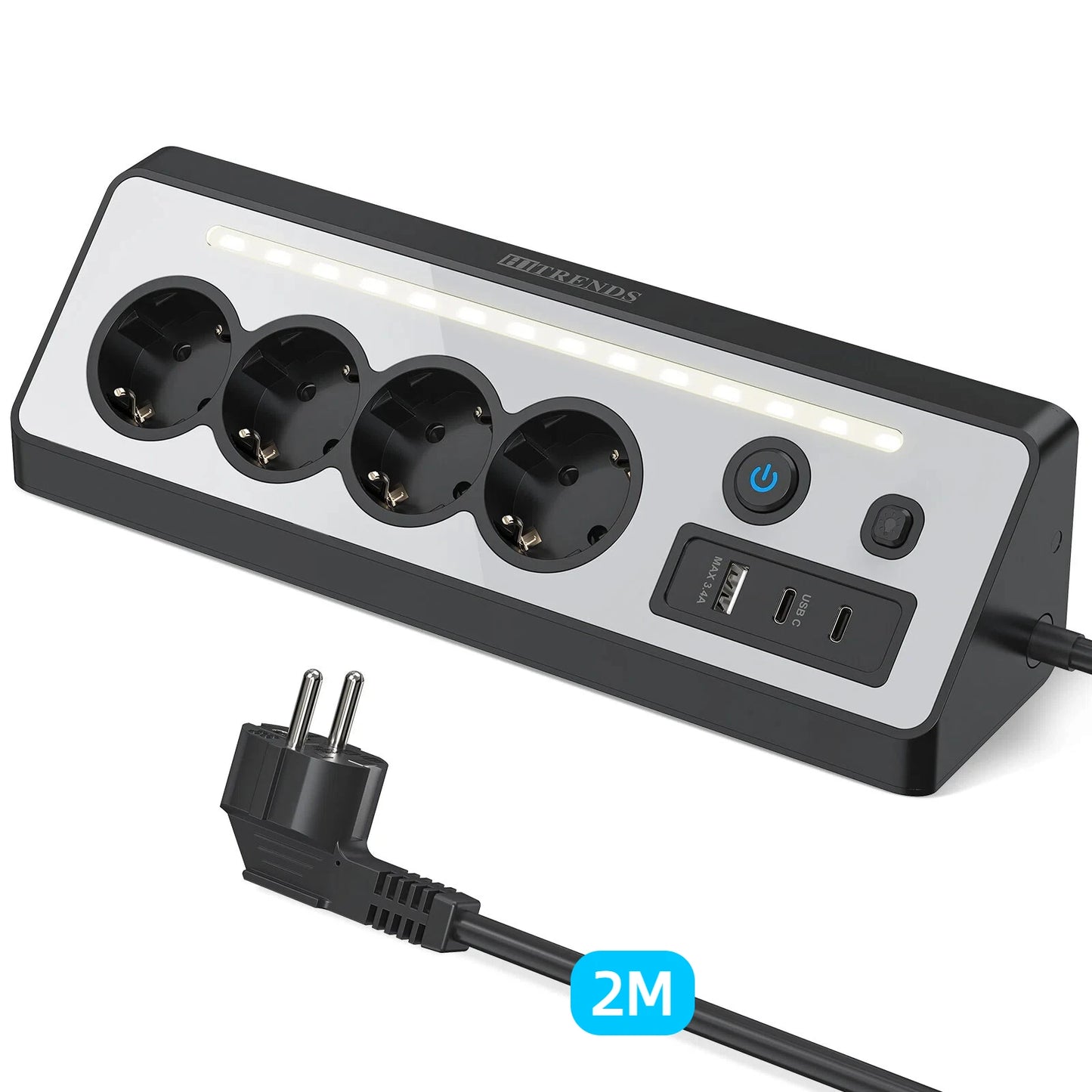 7-in-1 Wall Mount Power Strip with USB-C Fast Charging & LED Night Light