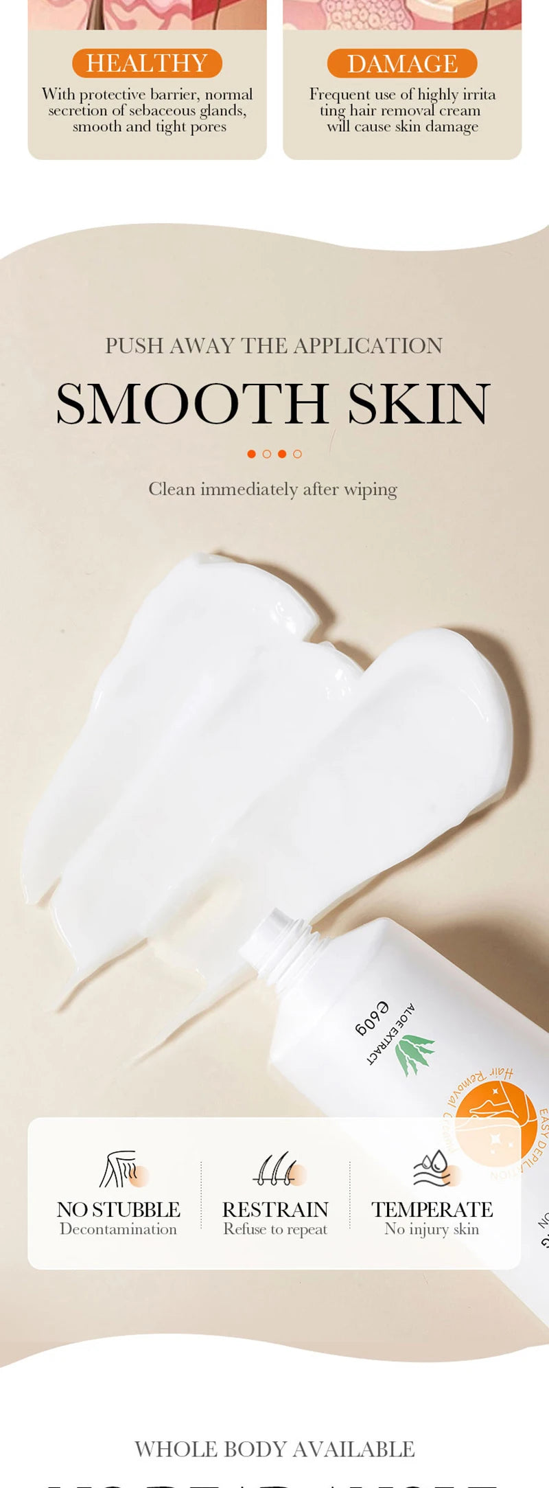 Painless Aloe Vera Hair Removal Cream for Smooth Skin - 8