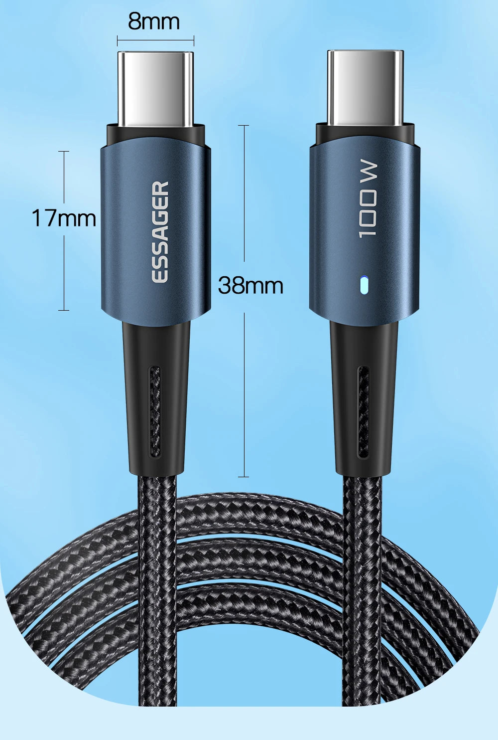 100W USB-C Fast Charging Cable - PD QC 4.0 Data Sync Cord for Laptop & Phone - 19